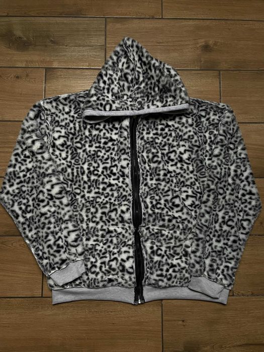 Grey Reversible Leopard Zip Hoodie L