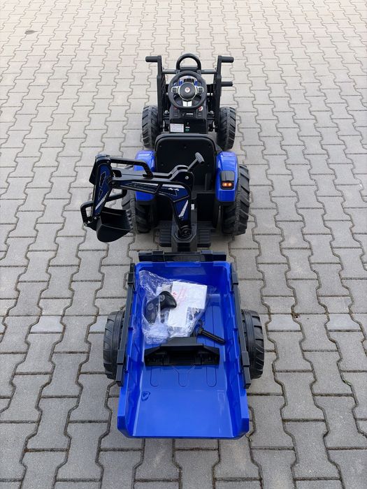 TRAKTOR na Akumulator Dla Dzieci 2X200W 24V7Ah Przyczepka Spychacz Koparka Niebieski