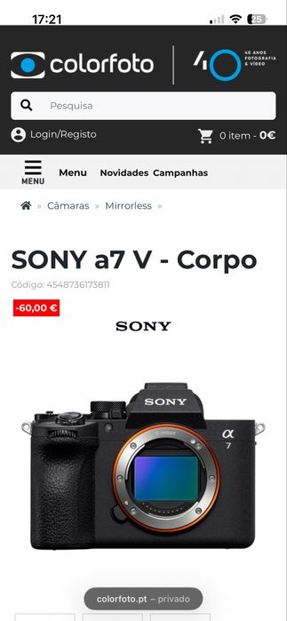 Câmara SONY a7 V  ILCE-7m5 + OBJETIVA