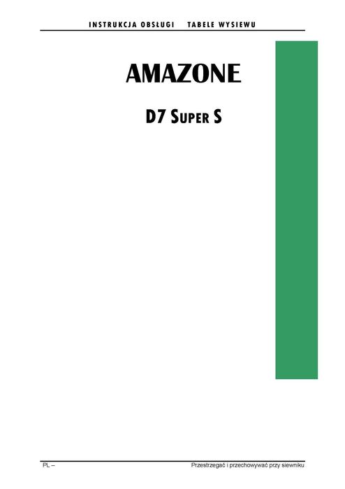 instrukcja  Siewnik Amazone Super S Tabele instrukcja nastaw wysiew