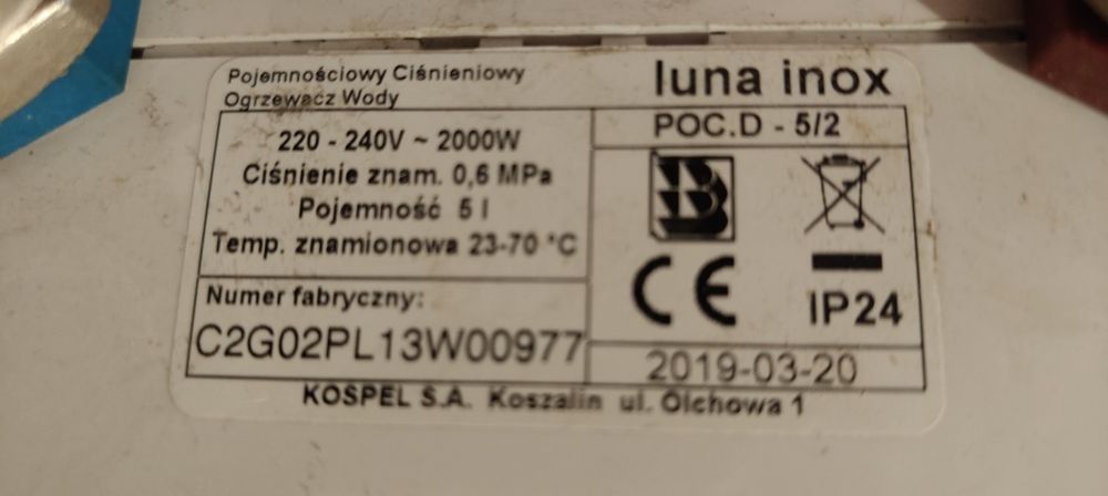 Terma ogrzewacz do wody kospel luna 5 l