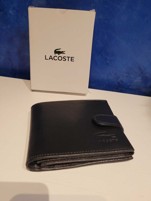 Czarny męski skórzany portfel Lacoste