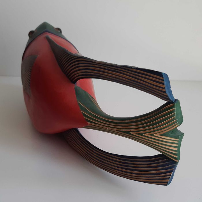 Escultura Madeira Arte Africana Angola Peixe Colorido 40cm