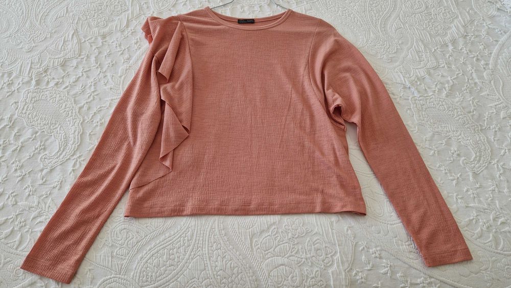 Blusa rosa, managa comprida, Zara, tamanho S
