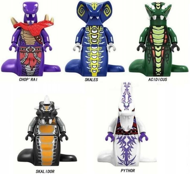 KLOCKI ZESTAW 5 FIGUREK węzy wężony Pythor Skales Acidicus NINJAGO