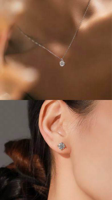 Новий набір(кольє та сережки) зі срібла 925 проби з камнем муасаніт