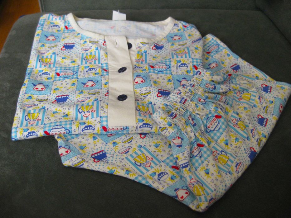 Pijama Camisola e Calão Tons Azuis NOVO
