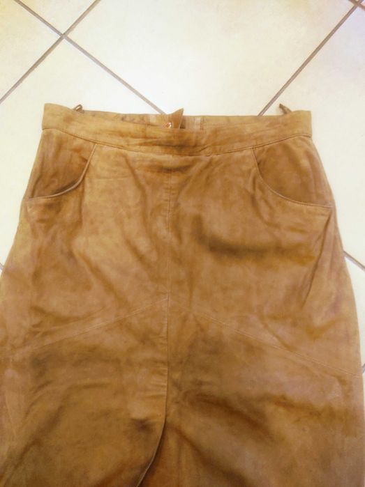 OuiSet maxi długa spódnica z naturalnej miękkiej skóry zamszowej