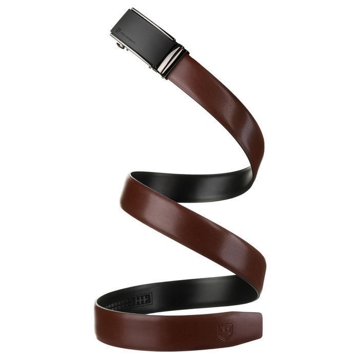 Skórzany, brązowy pasek męski z automatyczną klamrą - Peterson 115