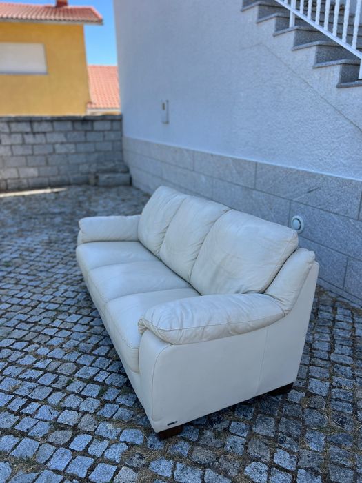 Sofá Italsofa de 3 lugares em pele creme – bom estado