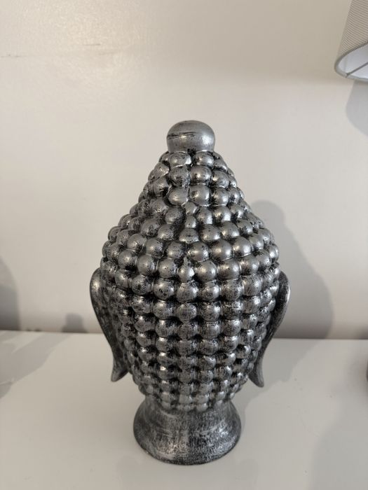 Estátua Cabeça de Buda Decorativa - Cinza/Prateado