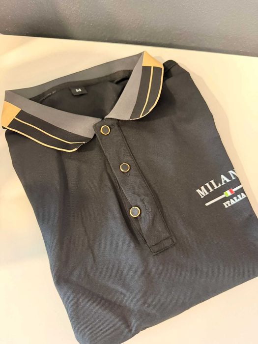 Pólo Masculino Milano Itália - Preto com Detalhes Dourados - Tam. M