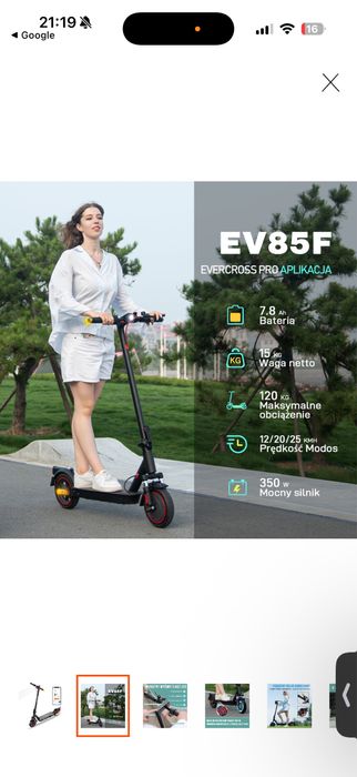 Hulajnoga elektryczna EVERCROSS EV85F super stan
