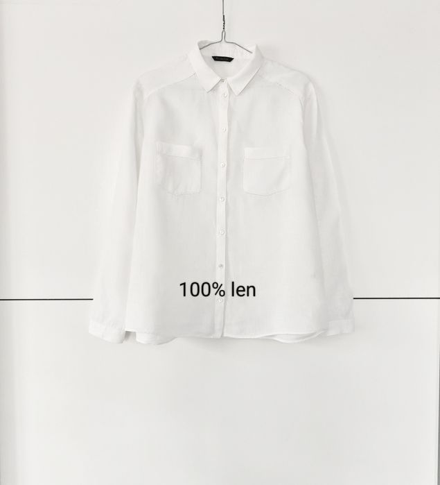 Koszula Massimo dutti 34 XS biała lniana prosta klasyczna na guziki