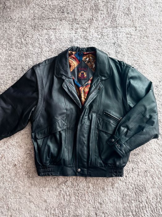 Kurtka skórzana vintage fit boxy y2k oversize skóra bomberka pilotka