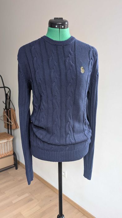 LUKE 1977 granatowy sweter 100% bawełna, kabel, lew