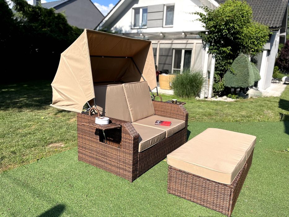 Leżanka CAPRI sofa pufa technorattan brąz lub szary dwuosobowy leżak