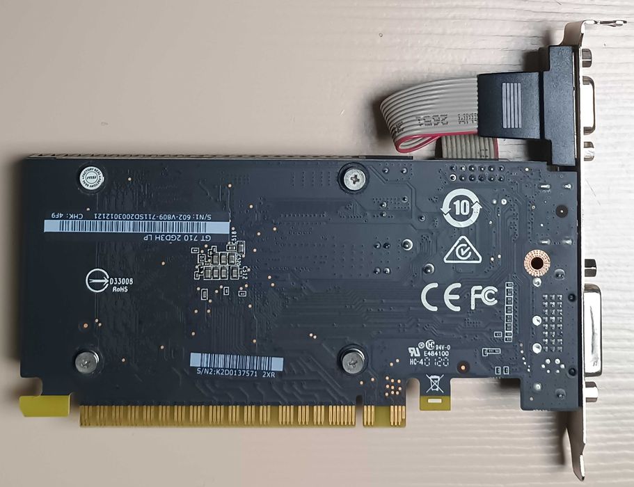 Видеокарта MSI PCI-Ex GeForce GT 710 2 Gb DDR3 (64bit) (954/1600) (DVI, HDMI, VGA) (GT 710 2GD3H LP). Бесшумная!
