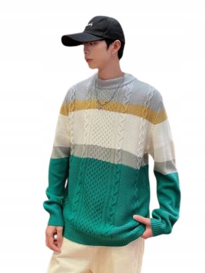 Shein sweter wielokolorowy w paski męski m łłl