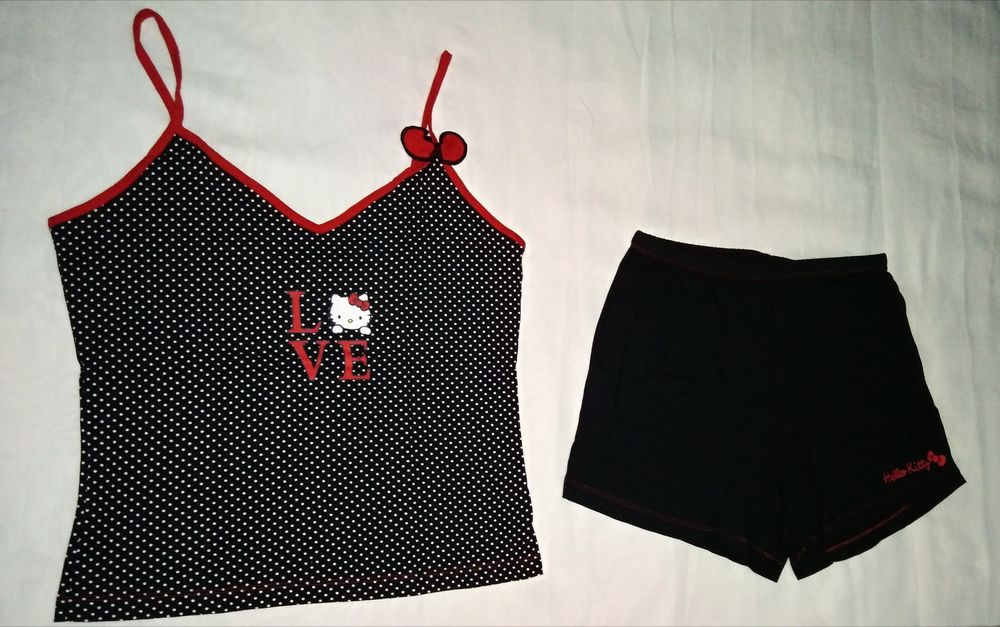 Women's Cotton Pajama Set with Shorts and Straps for Summer 'Hello Kitty'64751663917699120