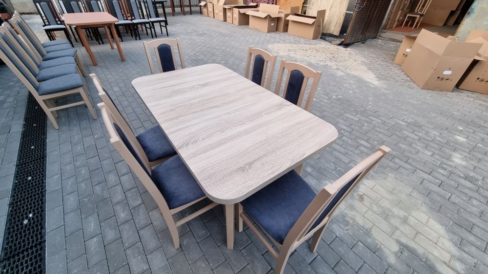 Nowe: Stół 80x140/180 + 6 krzeseł, sonoma + metaliczny granat ,TRANSPL