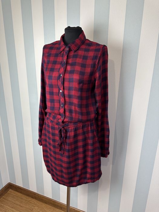 Czerwona koszulowa szmizjerka sukienka z długim rękawem 36/38 Pimkie