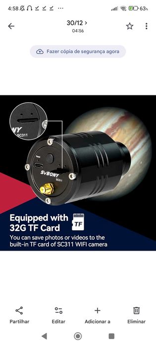 Câmara Astronómica Svbony SC311 Telescópio WiFi - Baixa de Preço