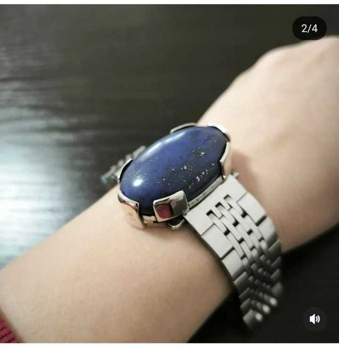 Мужской браслет с натуральным камнем из Лазурита (Лазурит, серебро)