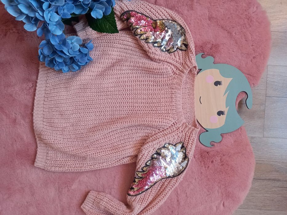 ZK Sweter sweterek 6 lat 116 cm Made in Italy skrzydła cekiny