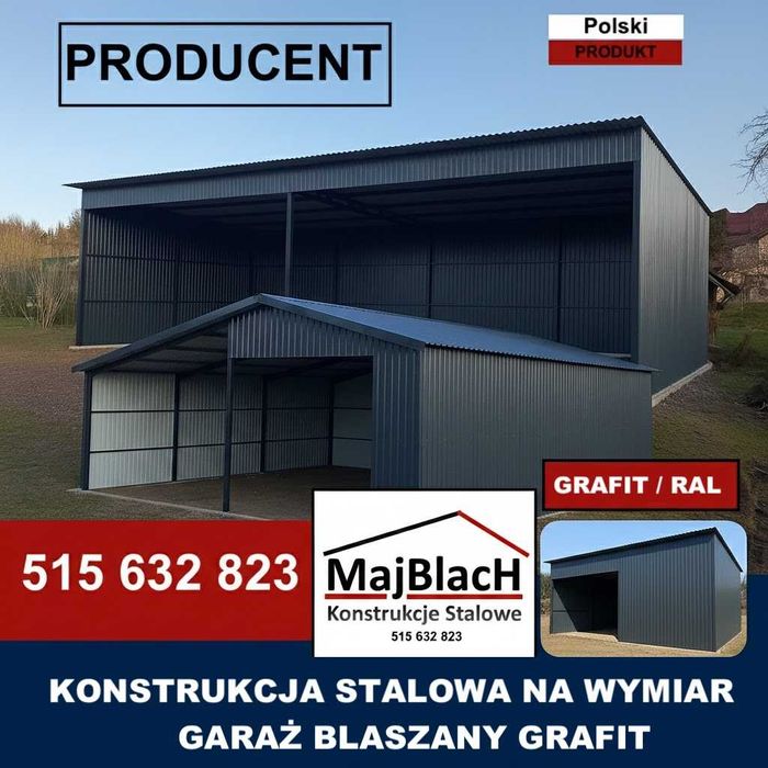 GRAFITOWA Wiata Otwarta / Garaż/ Wiata/ Hala/ Zadaszenie - Maj-BlacH