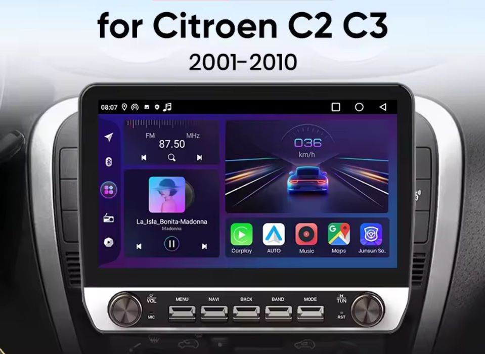Rádio Citroen C2 C3 2001 a 2010 Carplay Android Auto GPS wifi 2/64GB