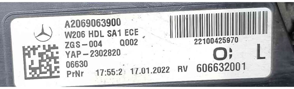 Farolim da Mala Esquerdo A2069063900 - MERCEDES-BENZ C-CLASS
