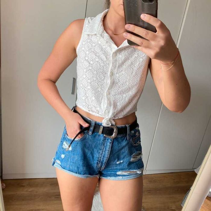 Krótki top na ramiączkach koronkowa z wiązaniem crop top rozmiar L