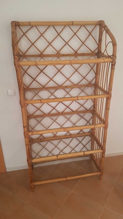 Prateleira/Estante e Mesa - de bambu/vime e vidro - de alta qualidade