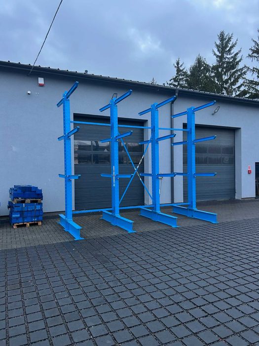 Regały magazynowe wspornikowe na dłużyce profile drewno H400cm zestaw