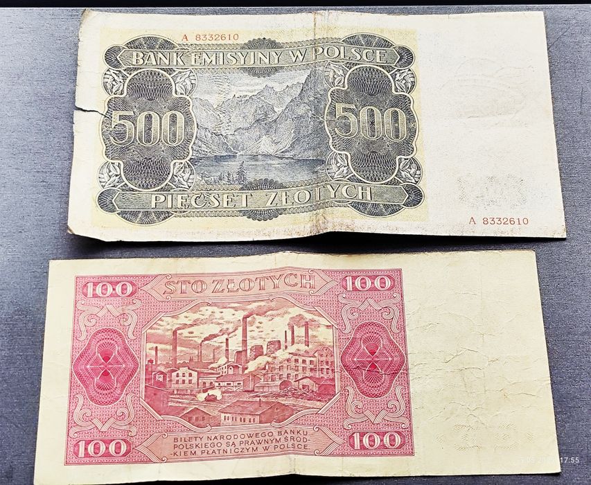 500 zł 1940 oraz 100 zł 1948