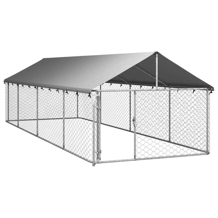 Canil de Exterior 6x2x1,5 m | Aço Galvanizado + Toldo Impermeável