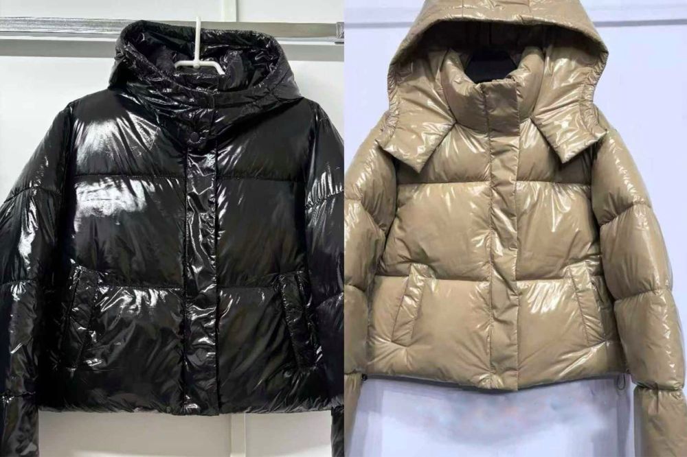 Жіноча глянцева куртка з капюшоном, Лаковий пуховик
