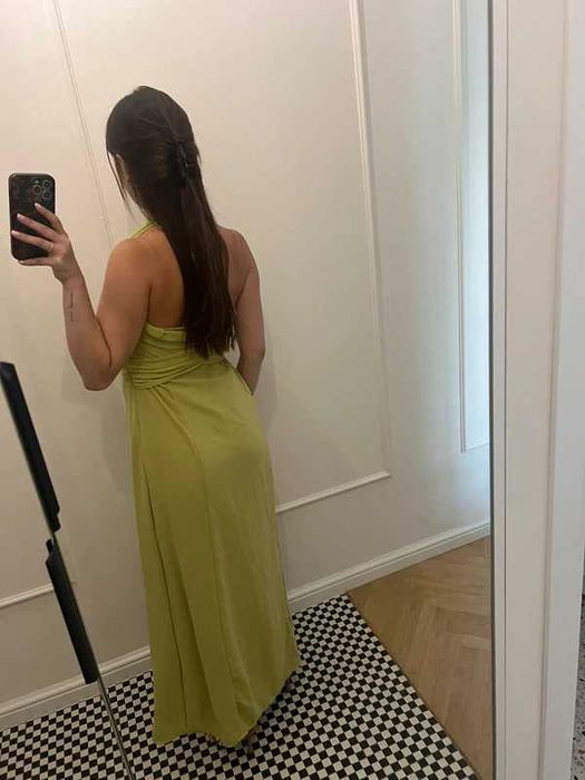 Zielona limonkowa sukienka długa maxi wesele komunia koktajlowa