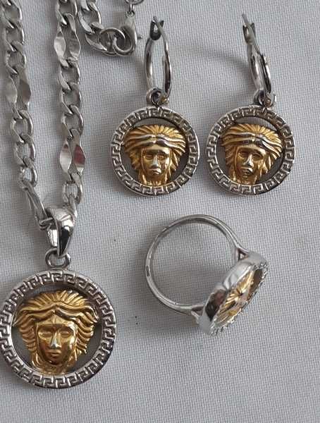 Комплект Подвес на цепи, браслет. кольцо и серьги стиль Versace