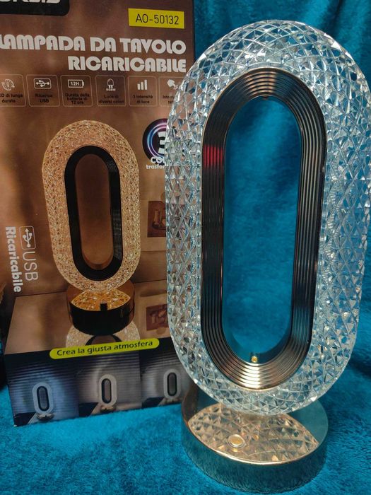 Candeeiro Oval Recarregável Cristal