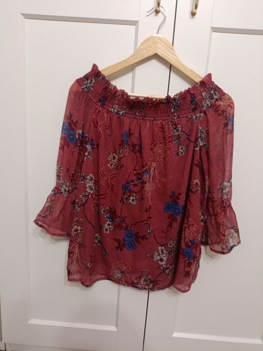 Bluzka z rękawem 3/4 bordowa hiszpanka w kwiatki Vero Moda M