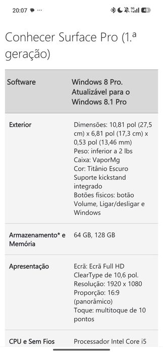 Surface Pro (1.ª geração) incluí teclado