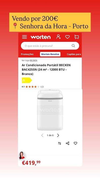 Ar Condicionado Portátil BECKEN BAC4255N (24 m² - 12000 BTU - Branco)