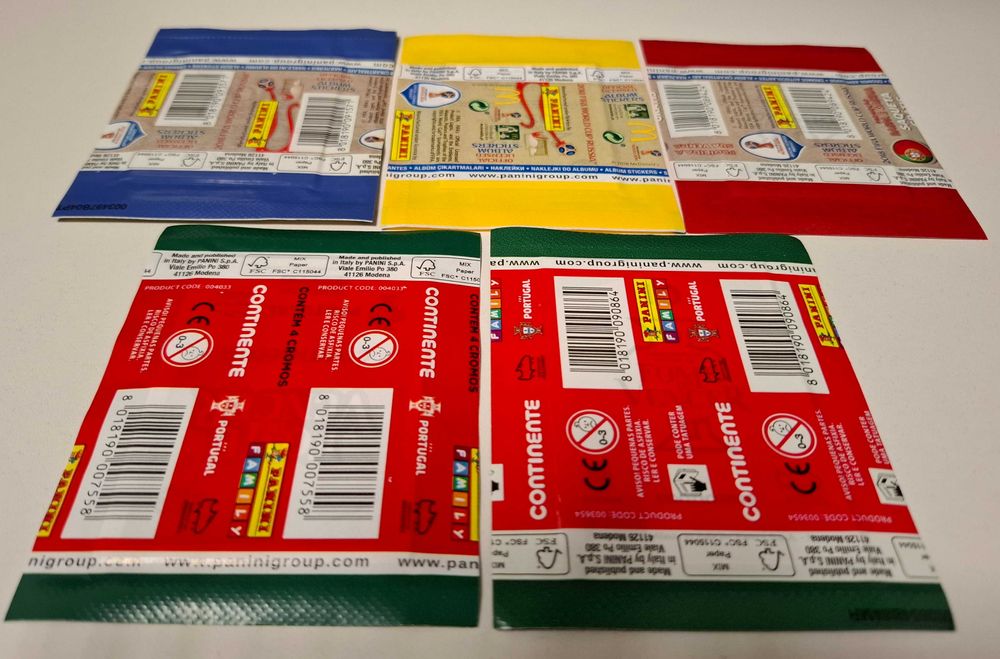 Lote de 20 saquetas de cromos fechadas Panini Europeus / Mundiais