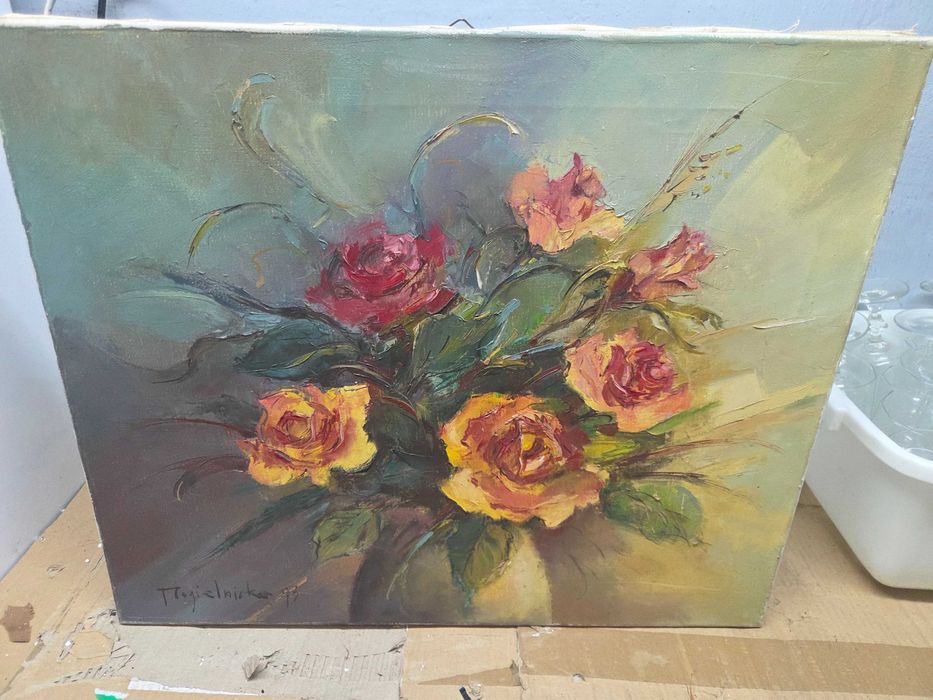 Obraz 46x55 cm ręcznie malowany bukiet róż staroć