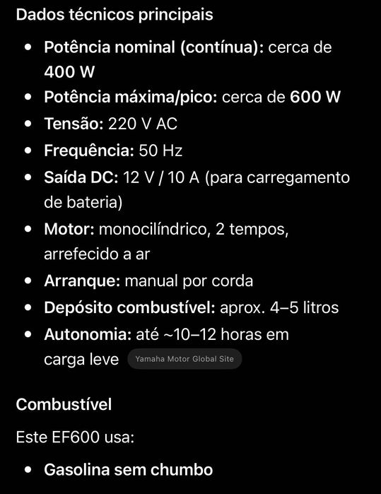 Gerador Yamaha novo 400 W