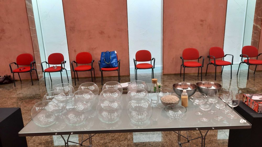Table with glass top and iron frame