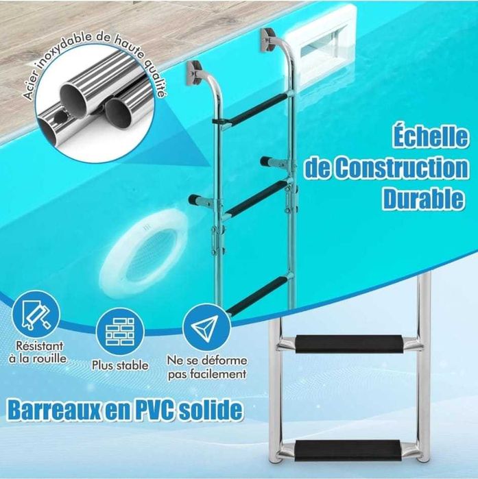 Escada dobrável nova para piscina com 4 degraus em aço inoxidável