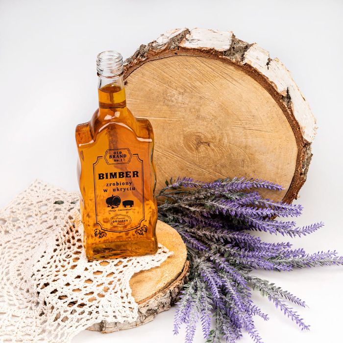 50x butelka FALA 500 ml z nadrukiem BECZKA z zakrętką na bimber wesele